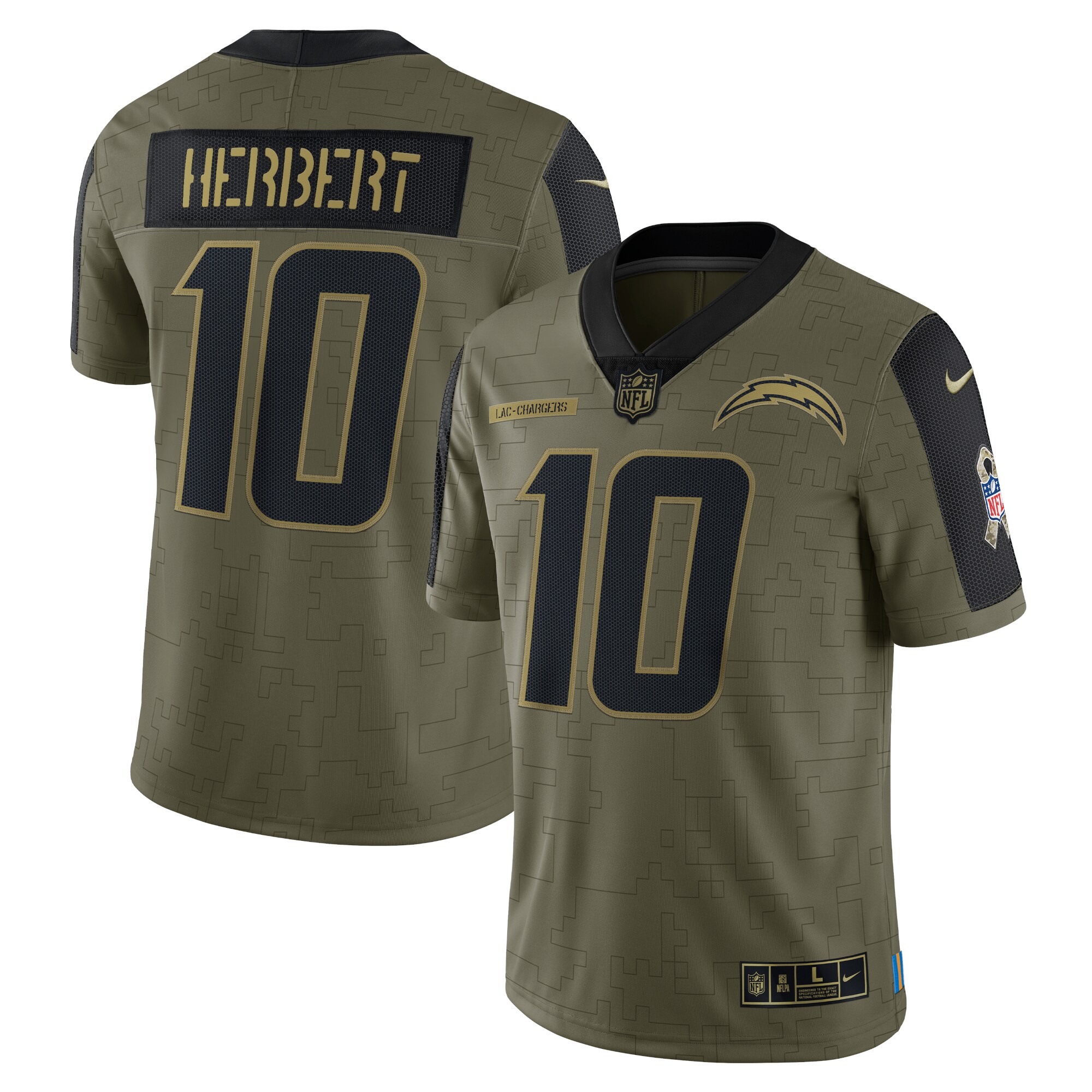 Justin Herbert Los Angeles Chargers 2021 Salute To Service Limited Player Jersey - Olive