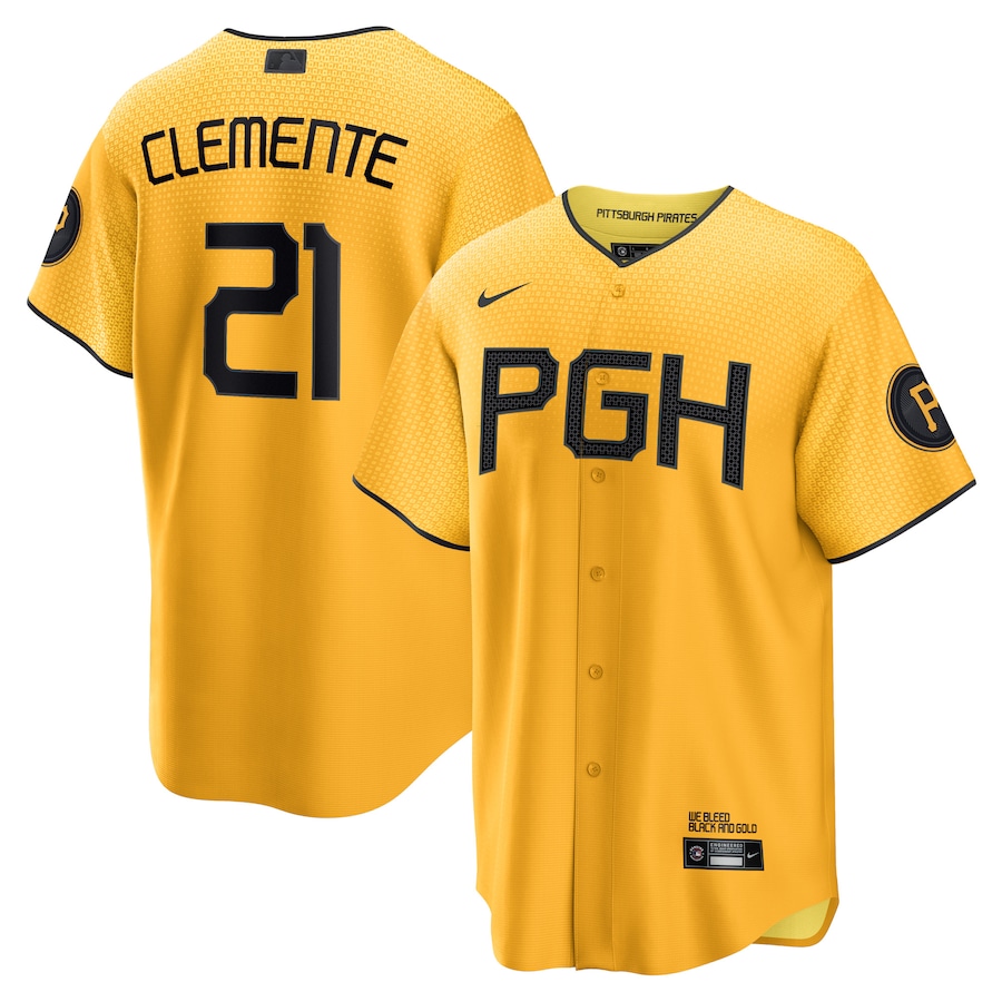 Men's Pittsburgh Pirates Roberto Clemente Gold City Connect Replica Player Jersey