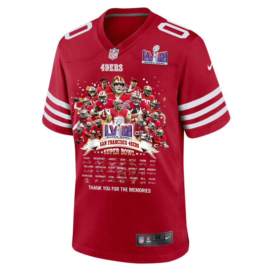 San Francisco 49ers Super Bowl LVIII Thanks For Memories Game Custom Men Jersey - Scarlet