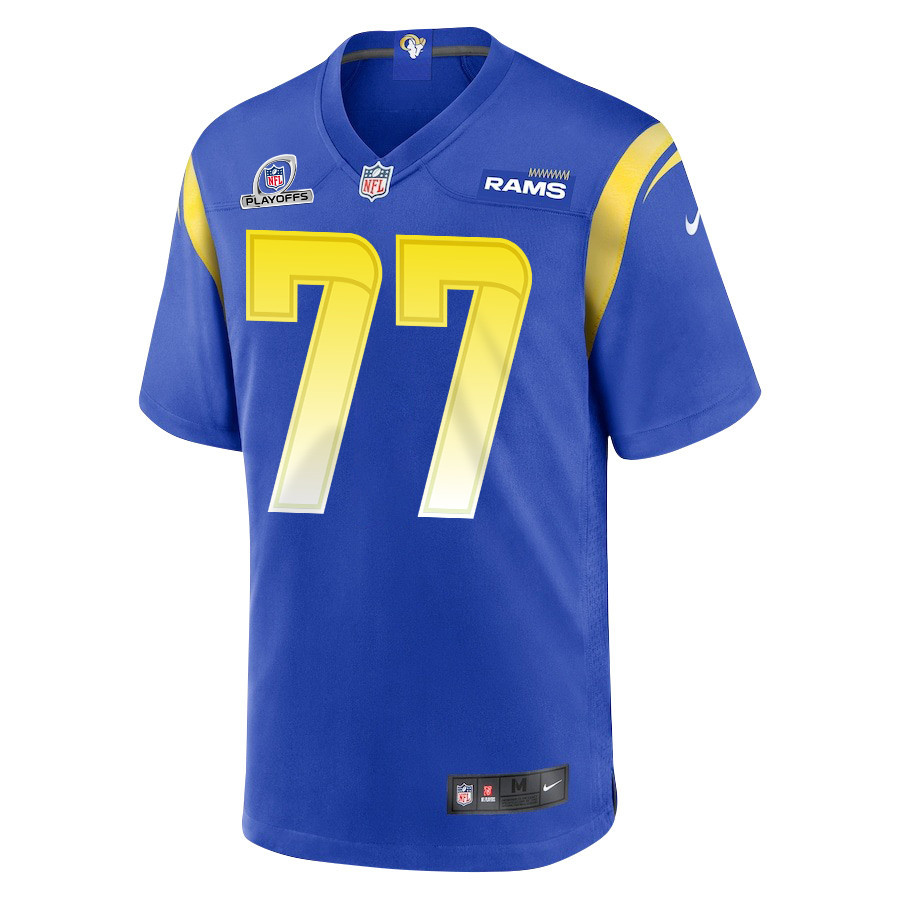 Alaric Jackson 77 Los Angeles Rams 2023 Playoffs Patch Game Men Jersey - Royal