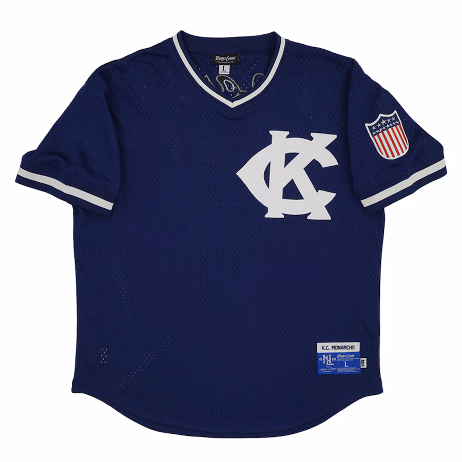 Men's Kansas City Monarchs #5 Rings & Crwns Navy Mesh Replica V-Neck Jersey