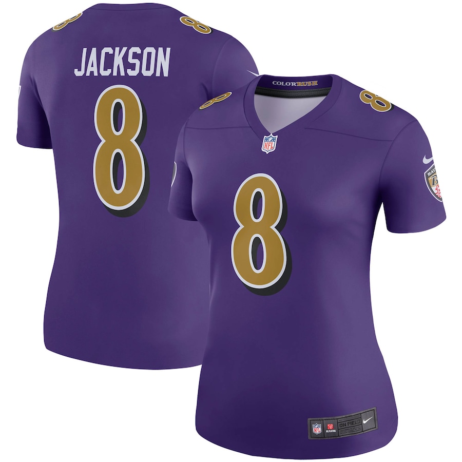 Womens Baltimore Ravens Lamar Jackson Purple Color Rush Legend Player Jersey