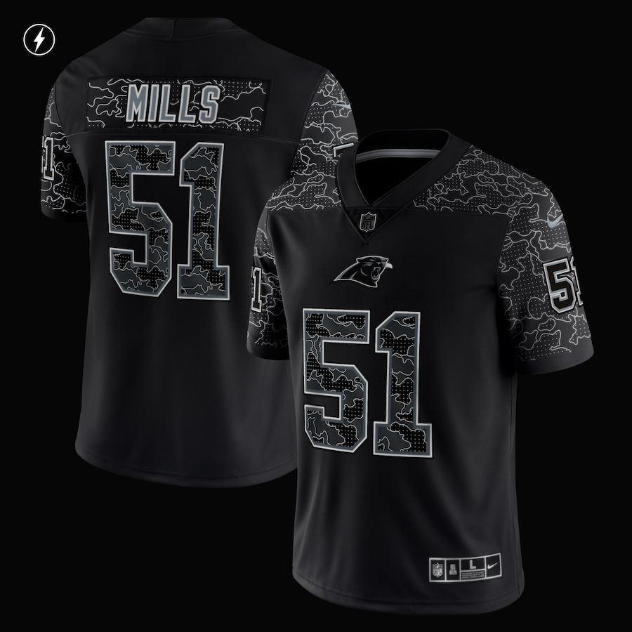 Mens Carolina Panthers Sam Mills Black Retired Player RFLCTV Limited Jersey
