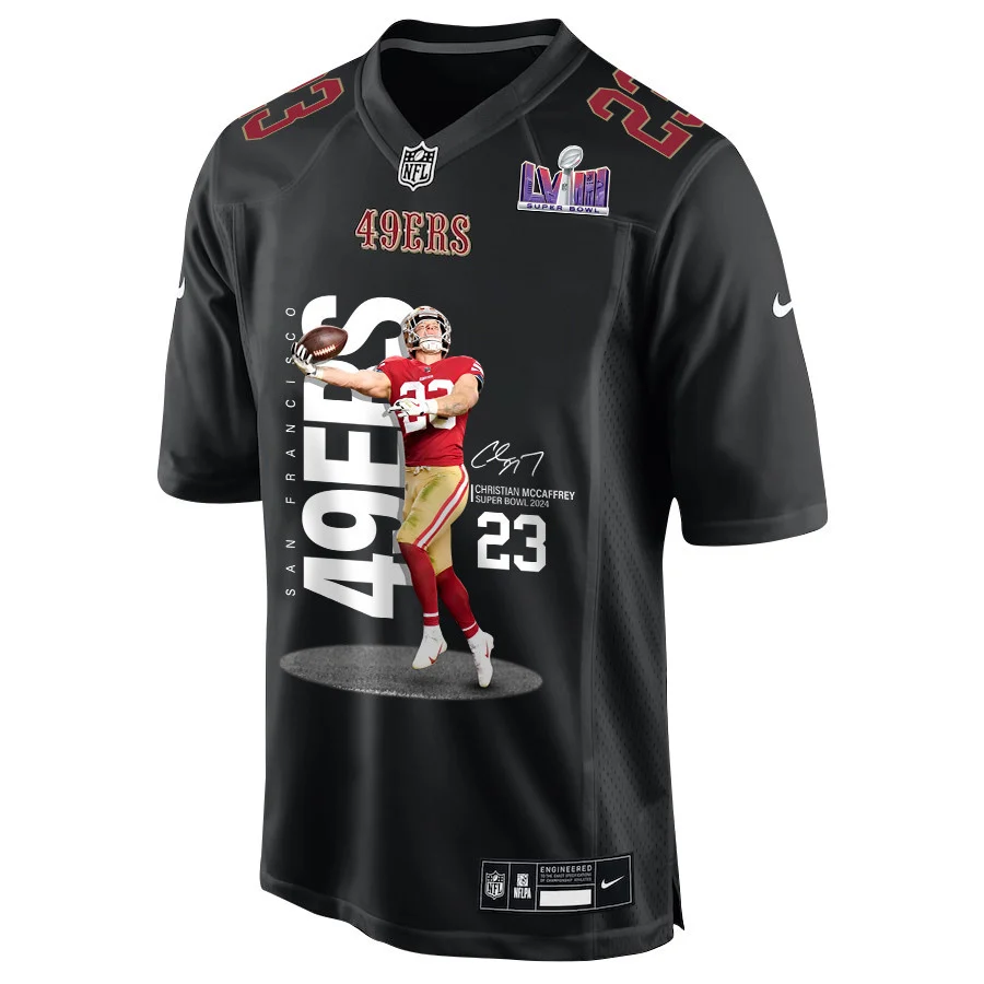 Christian McCaffrey 23 San Francisco 49ers Throwing Ball Signed Fashion Game Men Jersey - Carbon Black