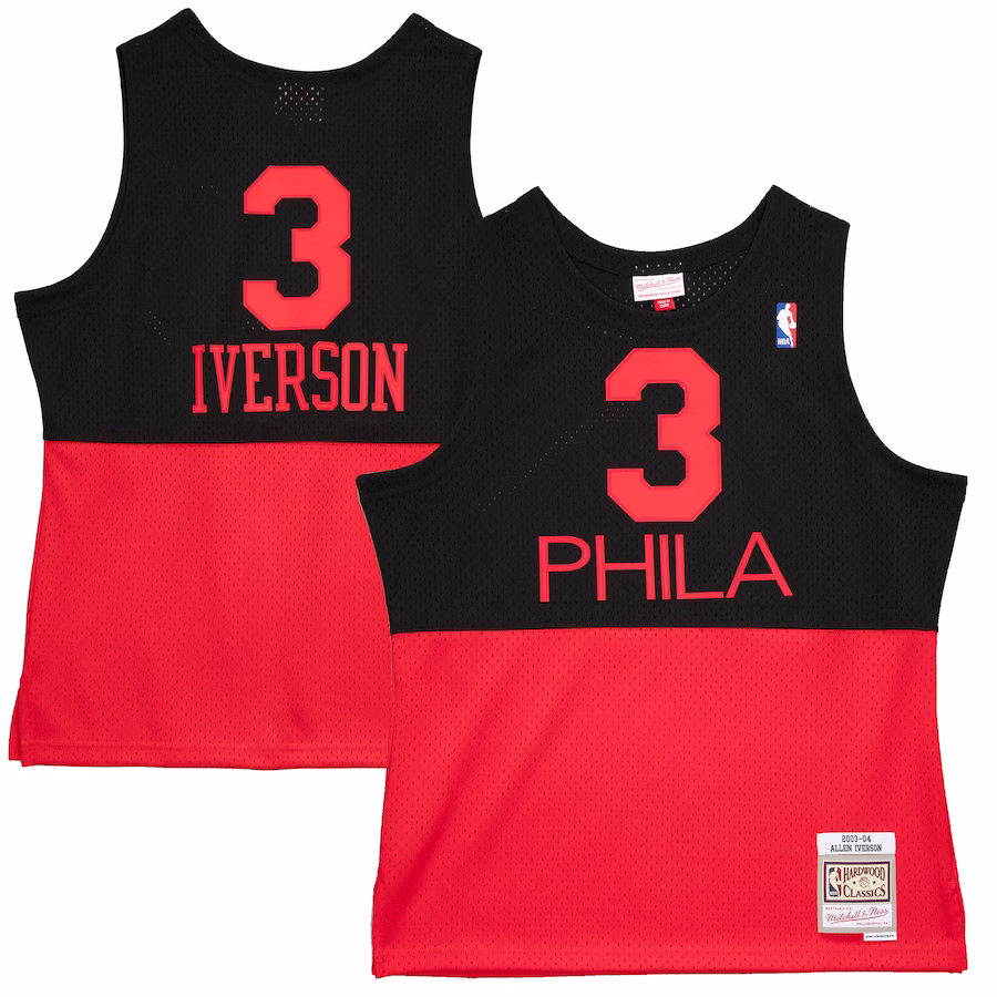 Men's Philadelphia 76ers Allen Iverson Mitchell & Ness Black 2003-2004 Hardwood Classics Reload 2.0 Swingman Jersey
