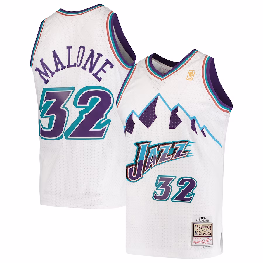 Men's Utah Jazz Karl Malone Mitchell & Ness White Hardwood Classics Swingman Jersey