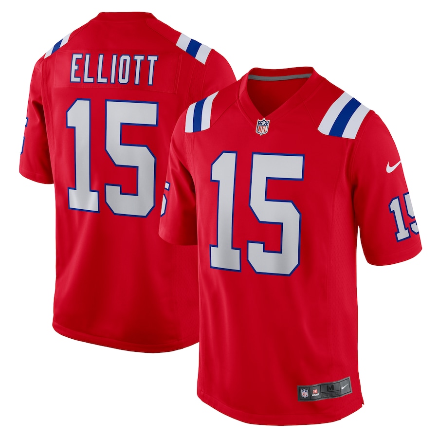 Mens New England Patriots Ezekiel Elliott Red Alternate Game Player Jersey