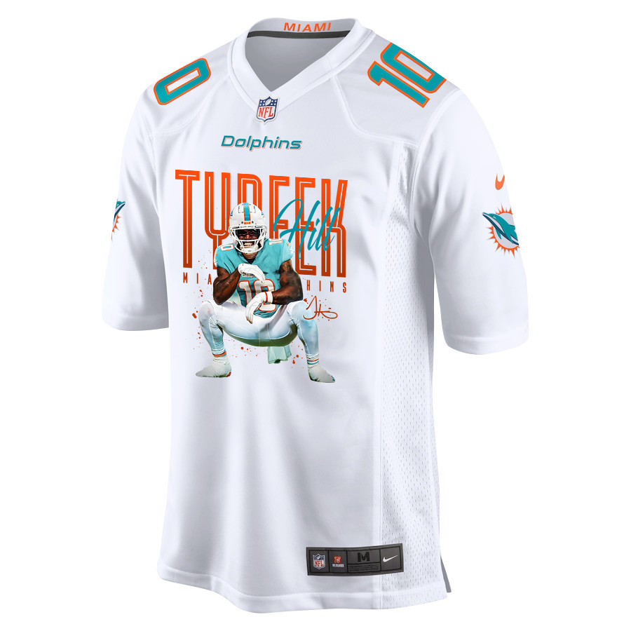 Tyreek Hill 10 Miami Dolphins Cheetah Celebration Game Men Jersey - White