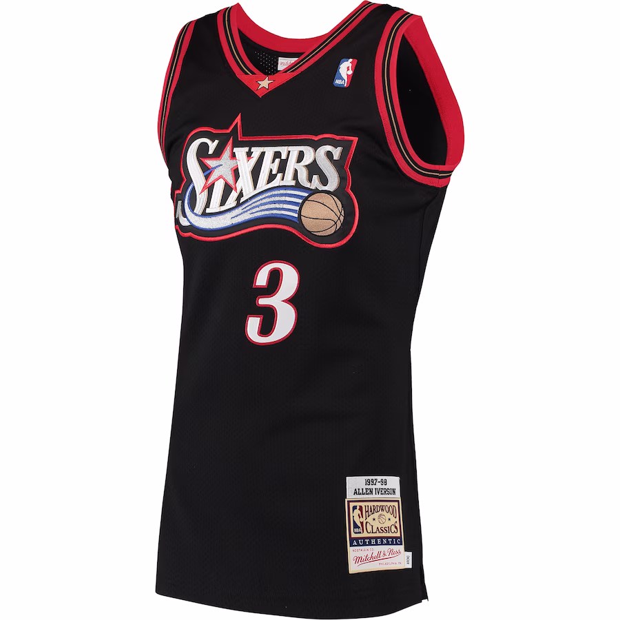 Men's Philadelphia 76ers Allen Iverson Mitchell & Ness Black 1997 Hardwood Classics Authentic Jersey