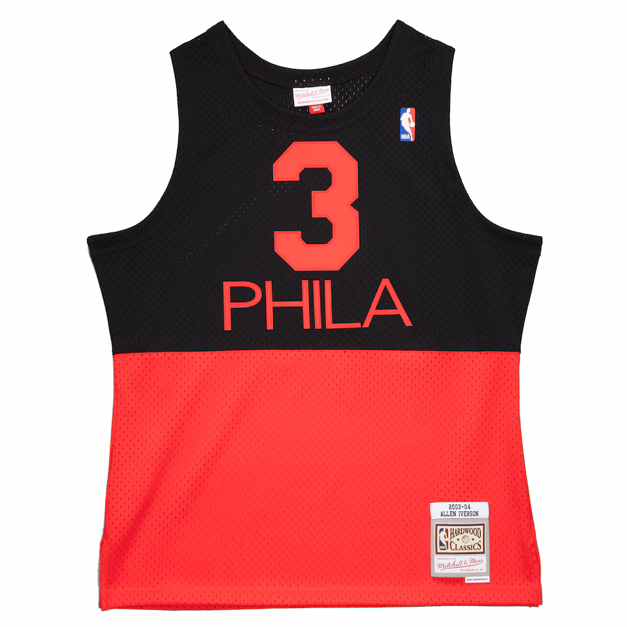 Men's Philadelphia 76ers Allen Iverson Mitchell & Ness Black 2003-2004 Hardwood Classics Reload 2.0 Swingman Jersey