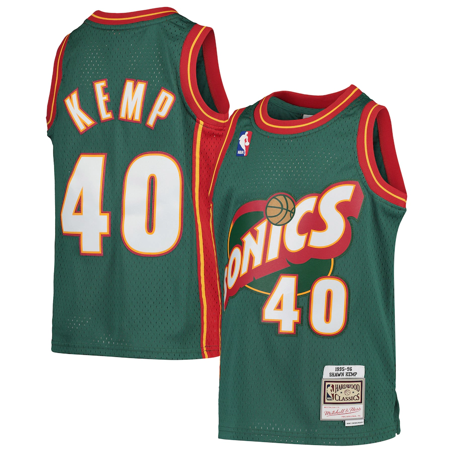 Youth Seattle SuperSonics Shawn Kemp Mitchell & Ness Green 1995-96 Hardwood Classics Swingman Throwback Jersey