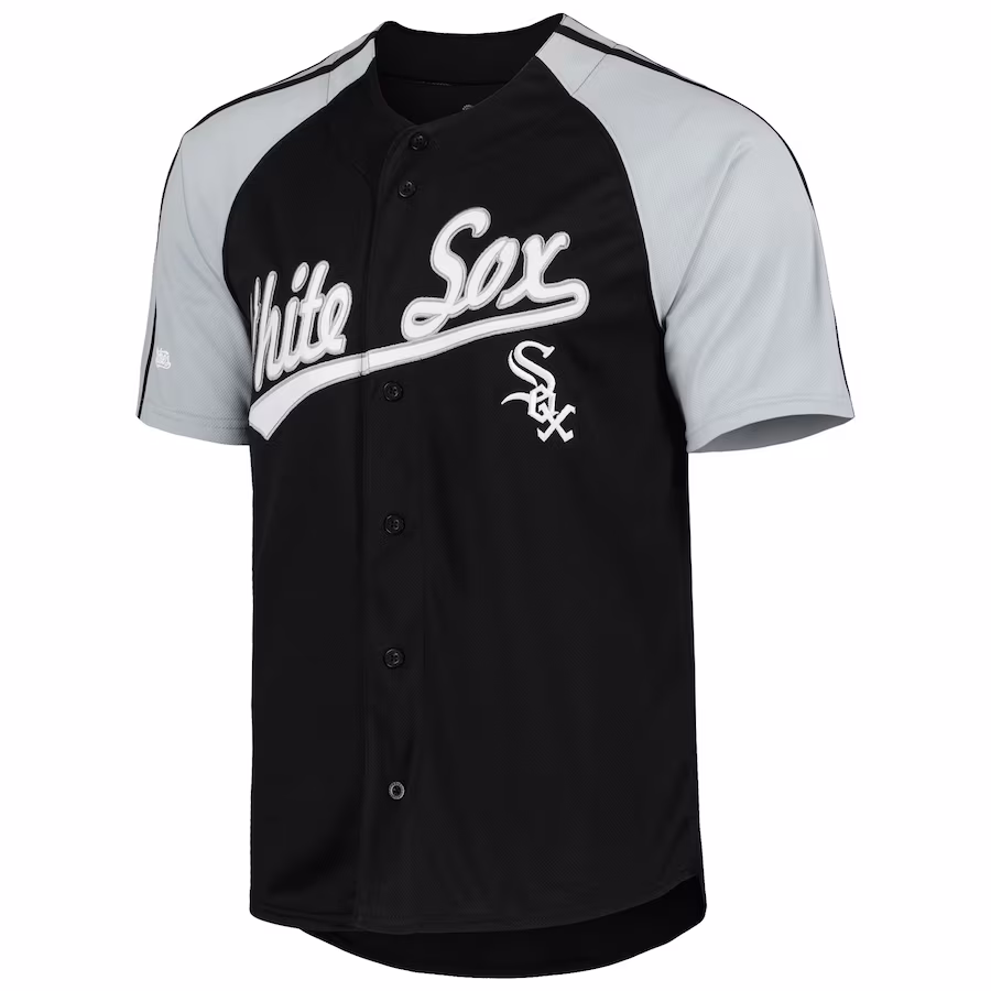 Youth Chicago White Sox Stitches Black Button-Down Raglan Fashion Jersey