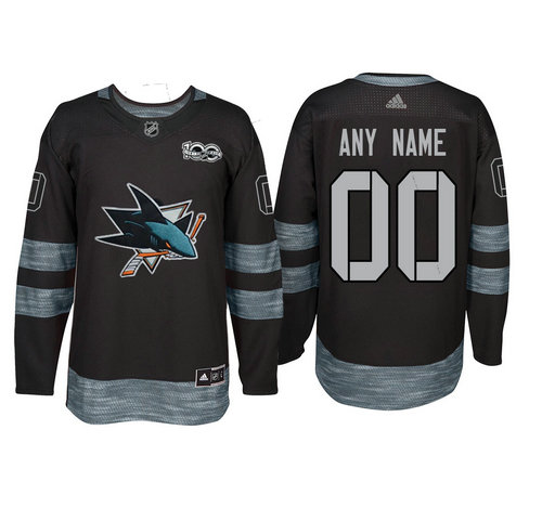 Men's Custom San Jose Sharks Jersey Name And Number 1917-2017 Black 100th Anniversary NHL