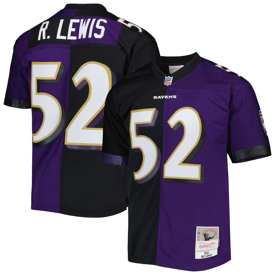 Mens Baltimore Ravens Ray Lewis Purple/Black 2000 Split Legacy Replica Jersey