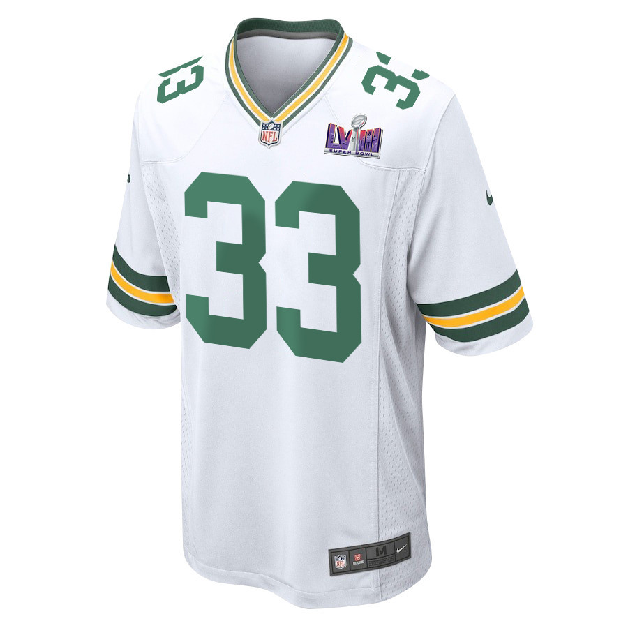Aaron Jones 33 Signed Green Bay Packers Super Bowl LVIII Game Men Jersey - White
