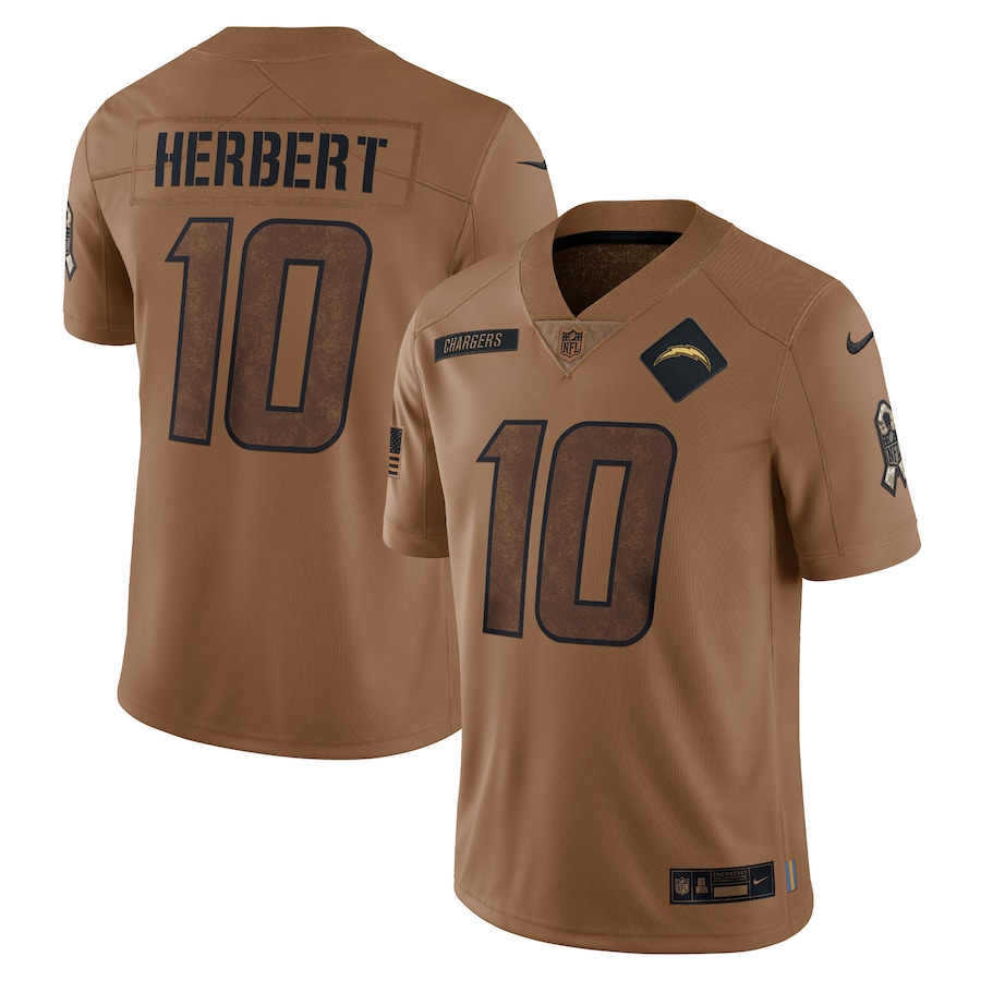 Mens Los Angeles Chargers Justin Herbert Brown 2023 Salute To Service Limited Jersey