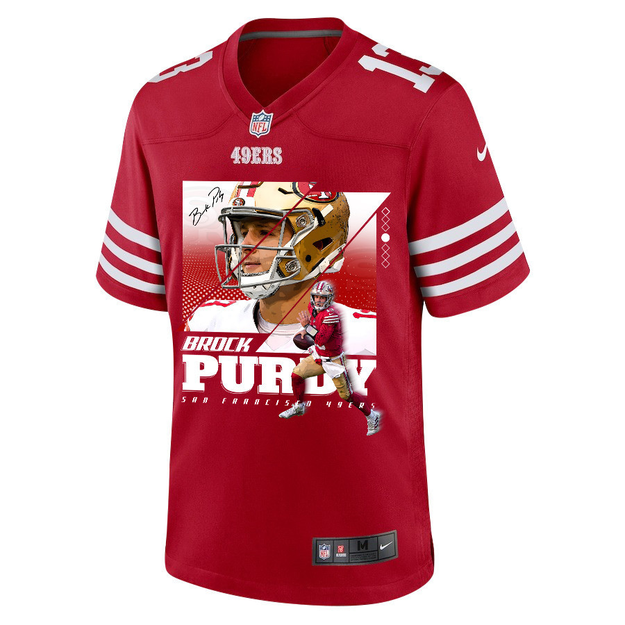 Brock Purdy 13 San Francisco 49ers Signed Glass Game Men Jersey - Scarlet