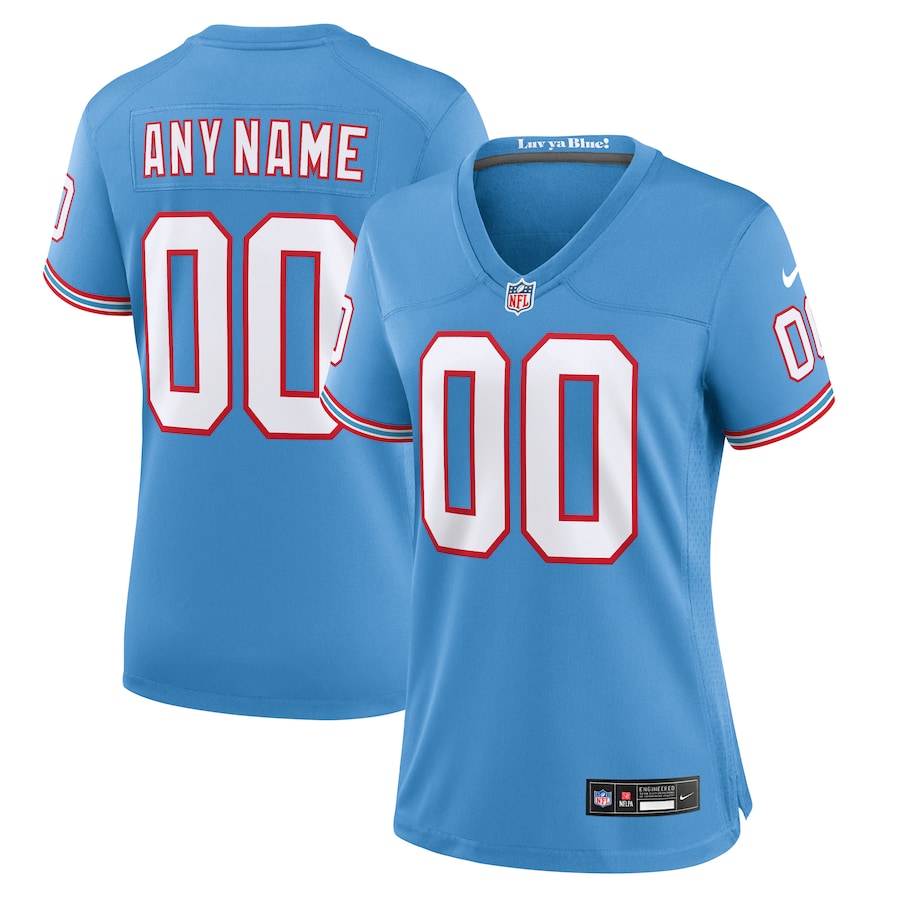 Womens Tennessee Titans Light Blue Oilers Throwback Custom Game Jersey