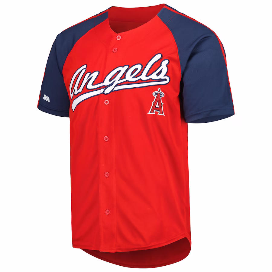Youth Los Angeles Angels Stitches Red Button-Down Raglan Fashion Jersey