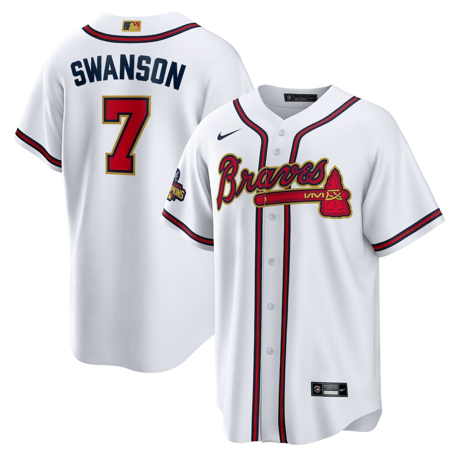 Youth Atlanta Braves Dansby Swanson Nike White 2022 Gold Program Replica Player Jersey