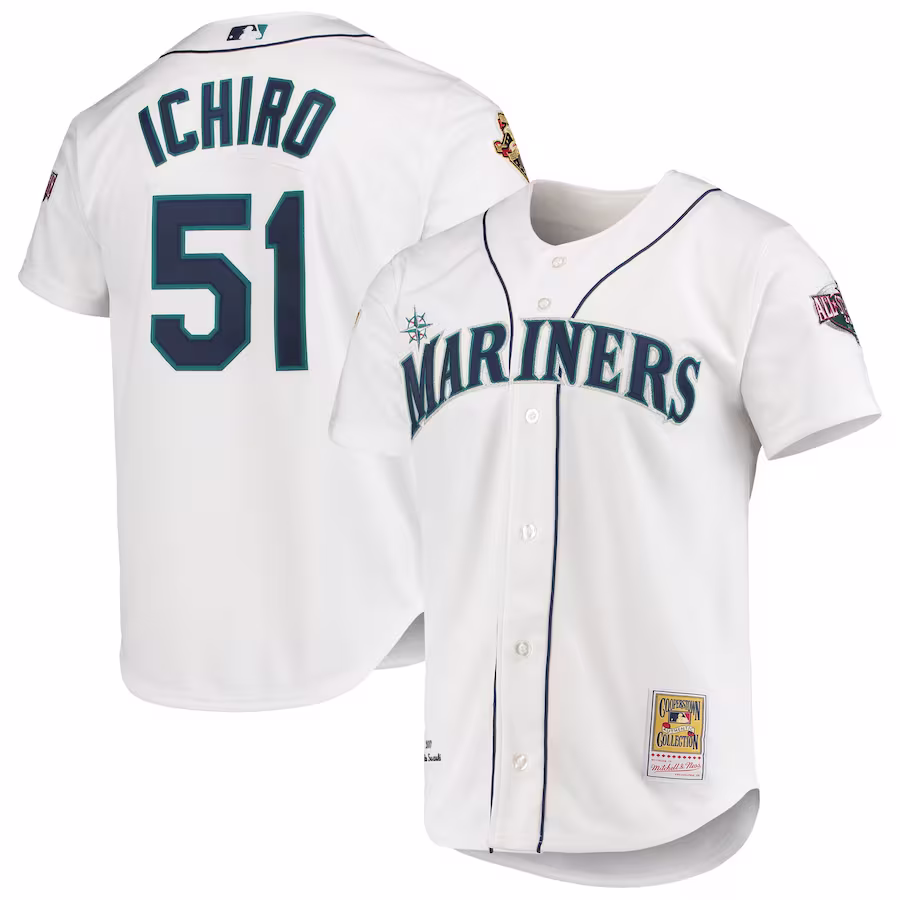 Youth Seattle Mariners Ichiro Suzuki Mitchell & Ness White 2001 MLB All-Star Game Cooperstown Collection Authentic Jersey