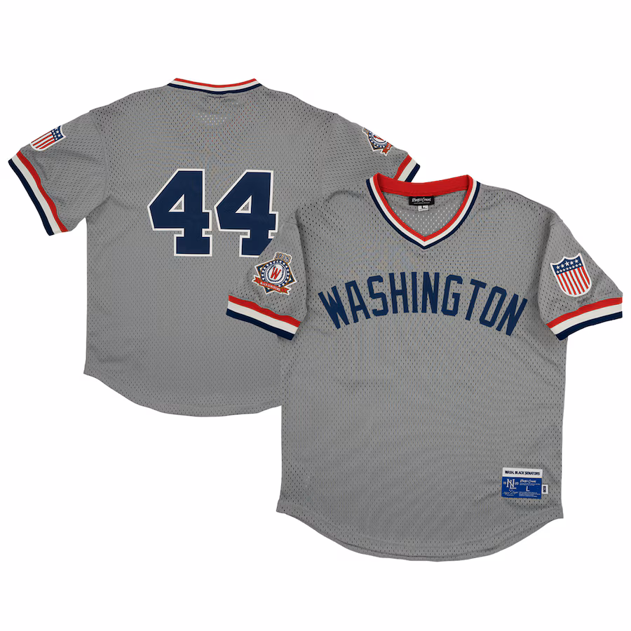 Youth Washington Black Senators #44 Rings & Crwns Gray Mesh Replica V-Neck Jersey