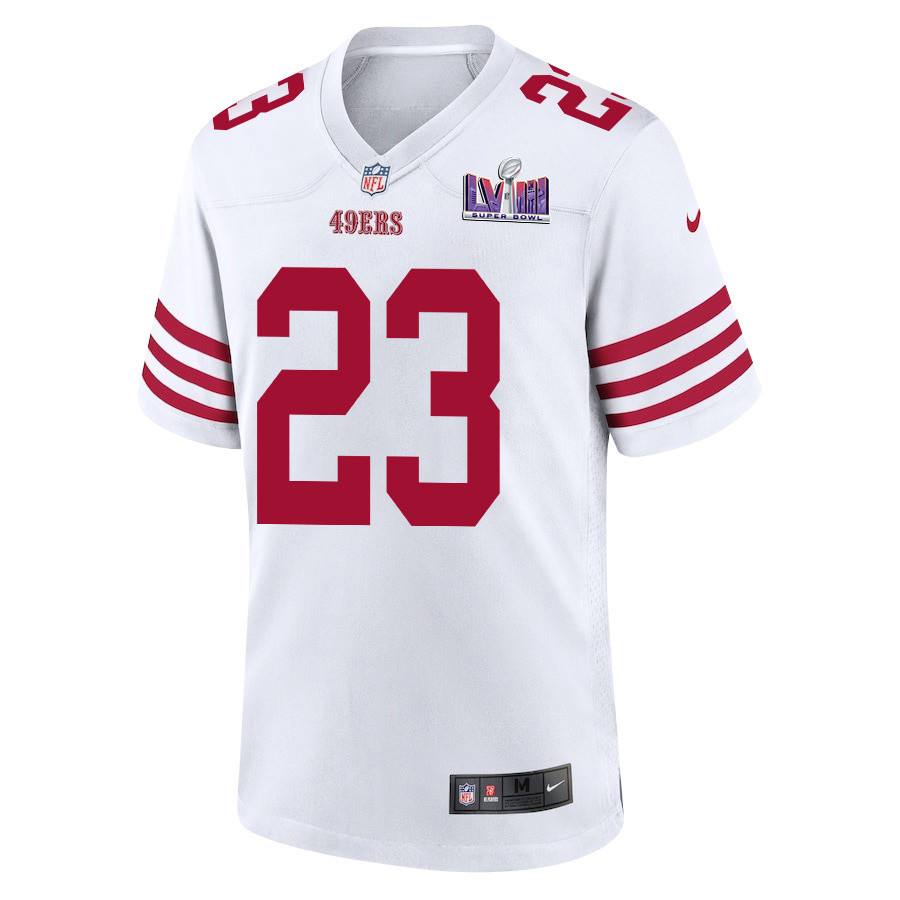 Christian McCaffrey 23 Signed San Francisco 49ers Super Bowl LVIII Game Men Jersey - White