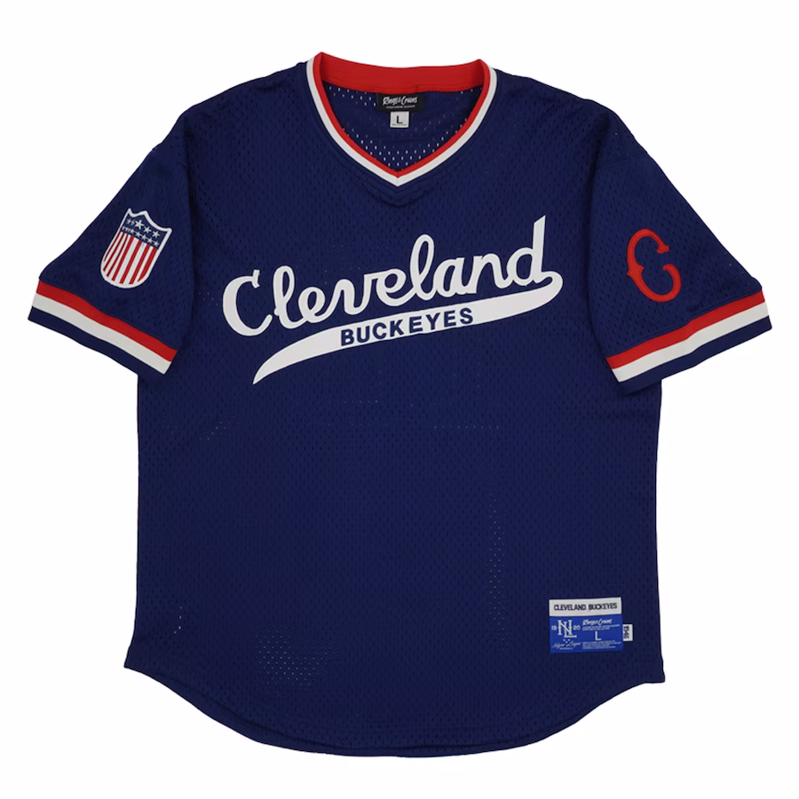Men's Cleveland Buckeyes #10 Rings & Crwns Navy Mesh Replica V-Neck Jersey