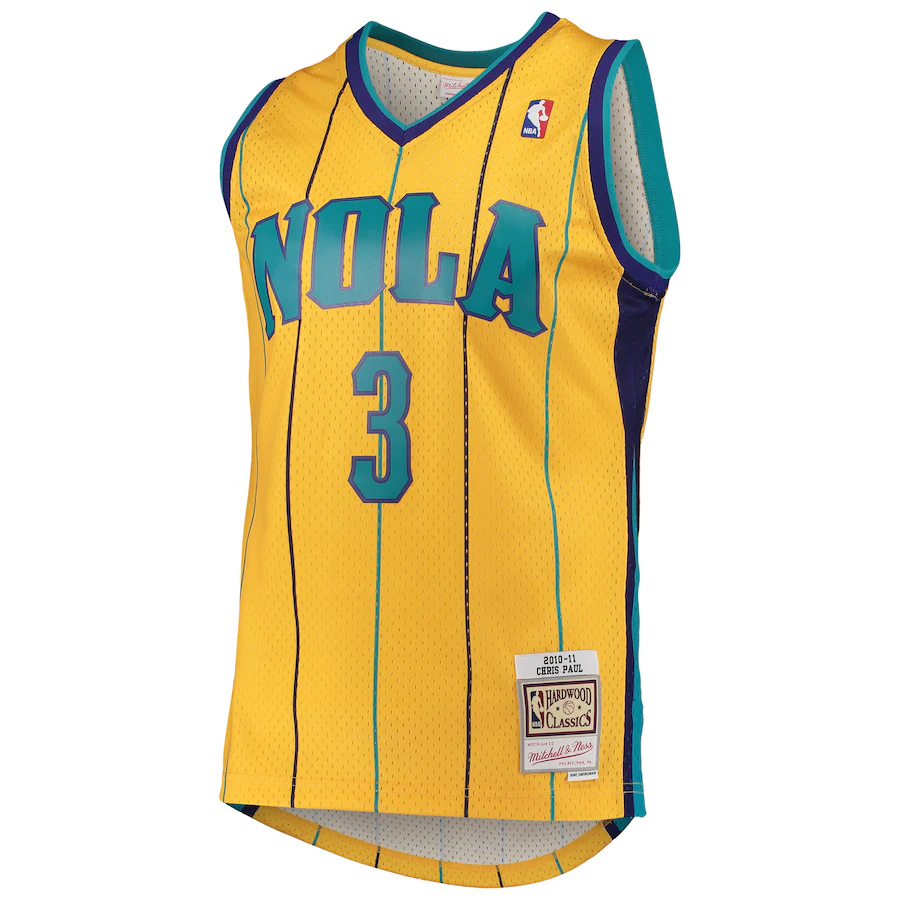 Men's New Orleans Hornets Chris Paul Mitchell & Ness Gold Hardwood Classics Swingman Jersey