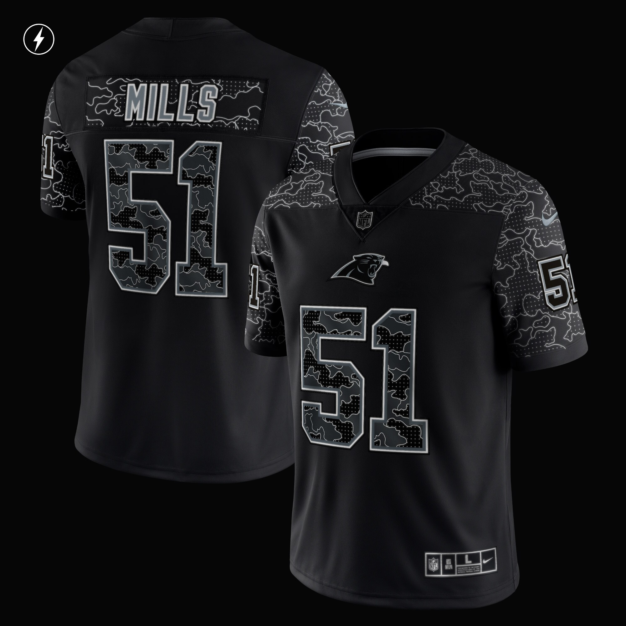 Sam Mills Carolina Panthers Retired Player RFLCTV Limited Jersey - Black