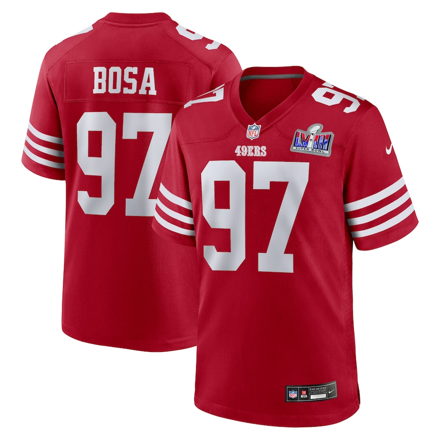 Mens San Francisco 49ers Nick Bosa Scarlet Super Bowl LVIII Game Jersey