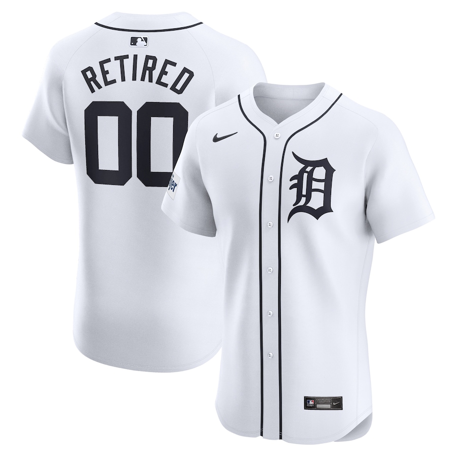 Men's Detroit Tigers White Home Elite Pick-A-Player Retired Roster Patch Jersey