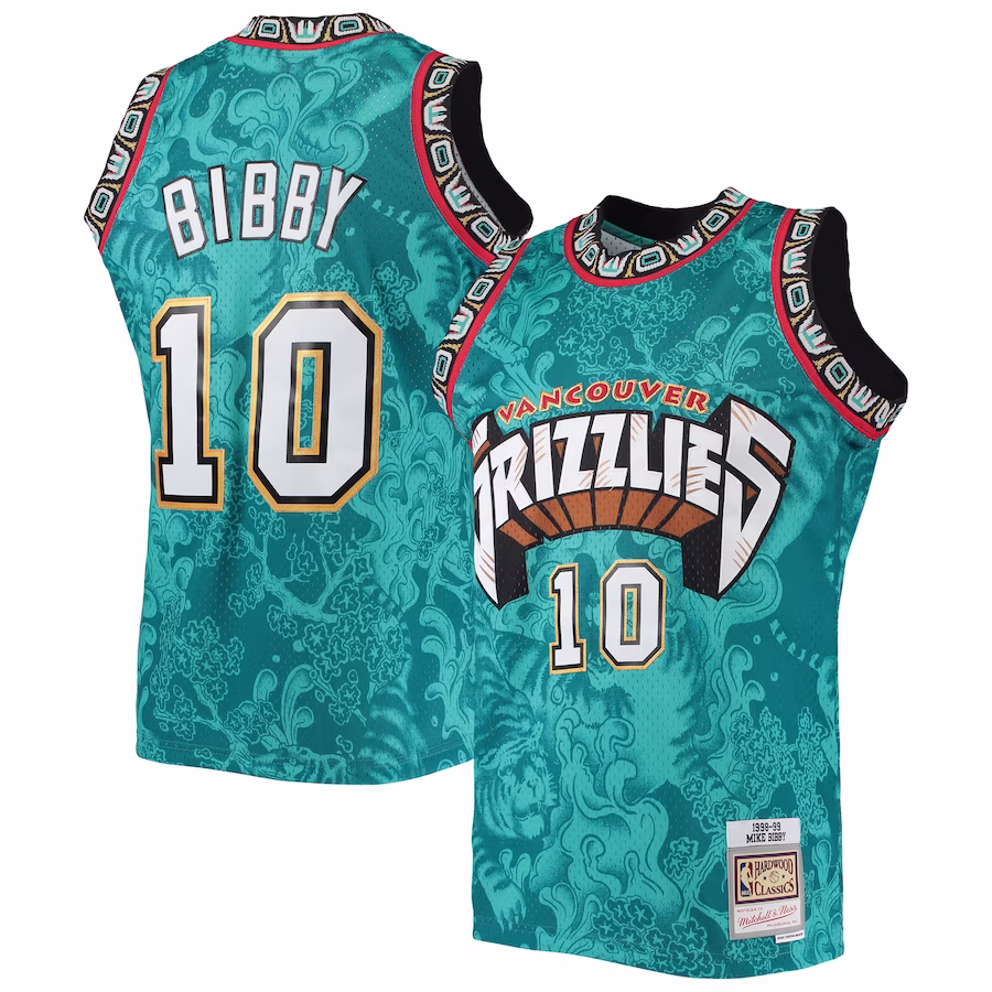 Men's Vancouver Grizzlies Mike Bibby Mitchell & Ness Turquoise Hardwood Classics 1998/99 Lunar New Year Swingman Jersey