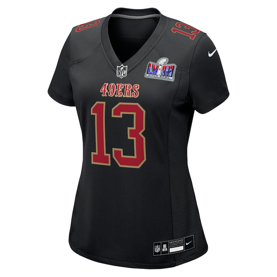Womens San Francisco 49ers Brock Purdy Black Super Bowl LVIII Carbon Fashion Game Player Jersey