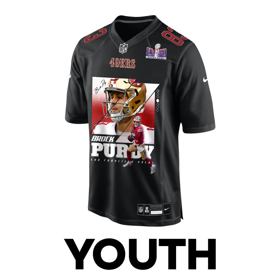 Brock Purdy 13 San Francisco 49ers Signed Glass Fashion Game YOUTH Jersey - Carbon Black