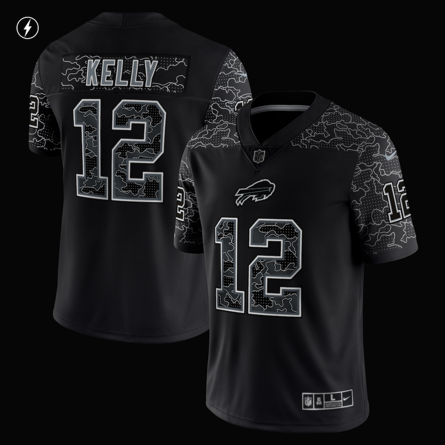 Mens Buffalo Bills Jim Kelly Black Retired Player RFLCTV Limited Jersey