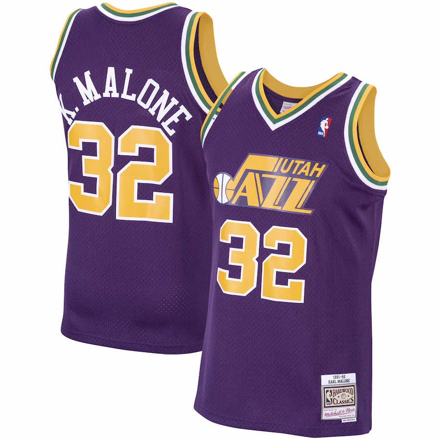Men's Utah Jazz Karl Malone Mitchell & Ness Purple Hardwood Classics Swingman Jersey
