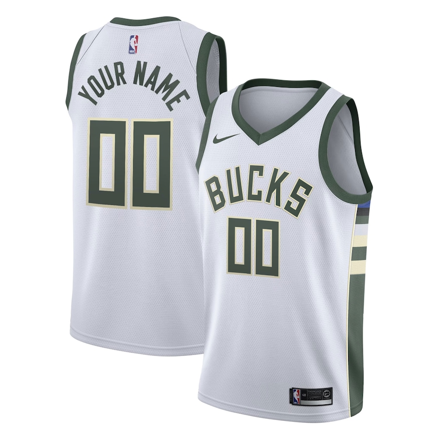 Men's NBA Milwaukee Bucks White Swingman Custom Jersey - Association Edition
