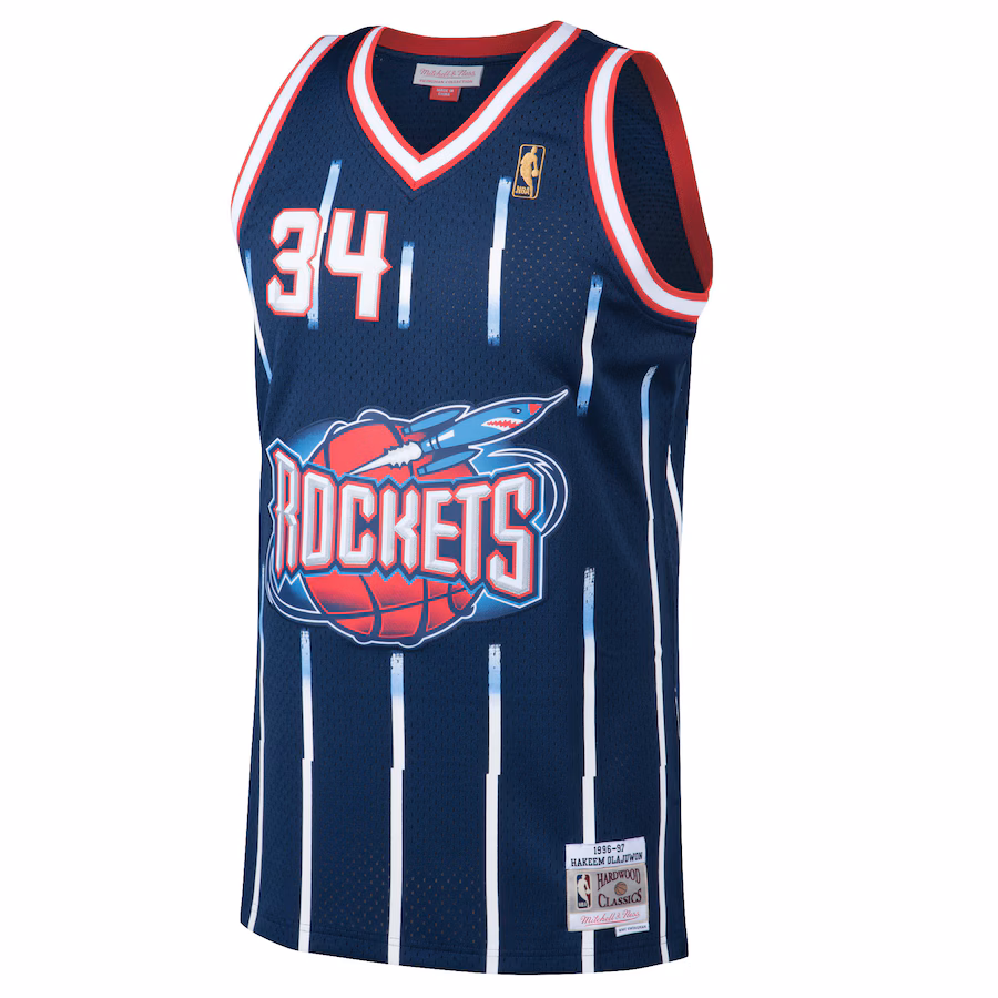 Men's Houston Rockets Hakeem Olajuwon Mitchell & Ness Navy Hardwood Classics Swingman Jersey