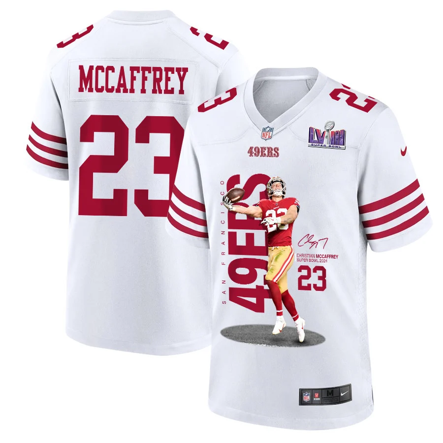 Christian McCaffrey 23 San Francisco 49ers Throwing Ball Signed Game Men Jersey - White