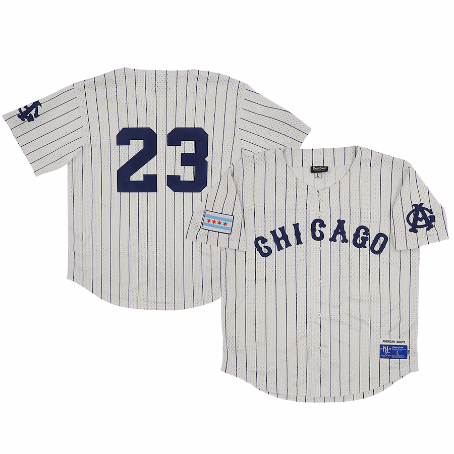 Men's Chicago American Giants #23 Rings & Crwns Cream Mesh Button-Down Replica Jersey