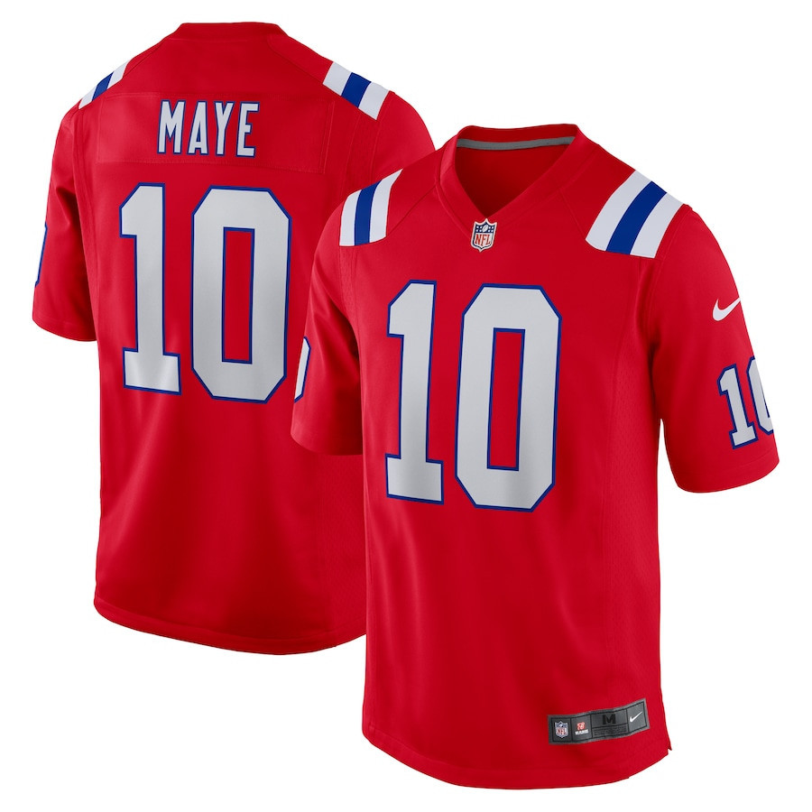 Drake Maye 10 New England Patriots 2024 NFL Draft First Round Pick Player Game Jersey - Red