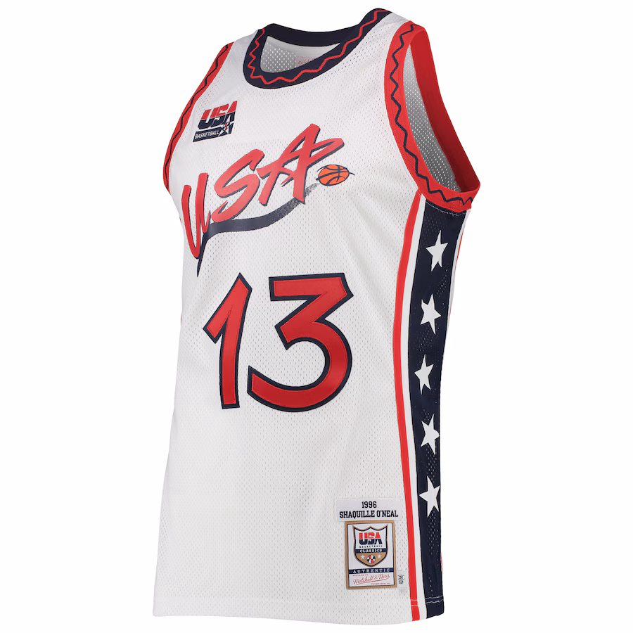 Men's USA Basketball Shaquille O'Neal Mitchell & Ness White 1996 Hardwood Classics Authentic Jersey