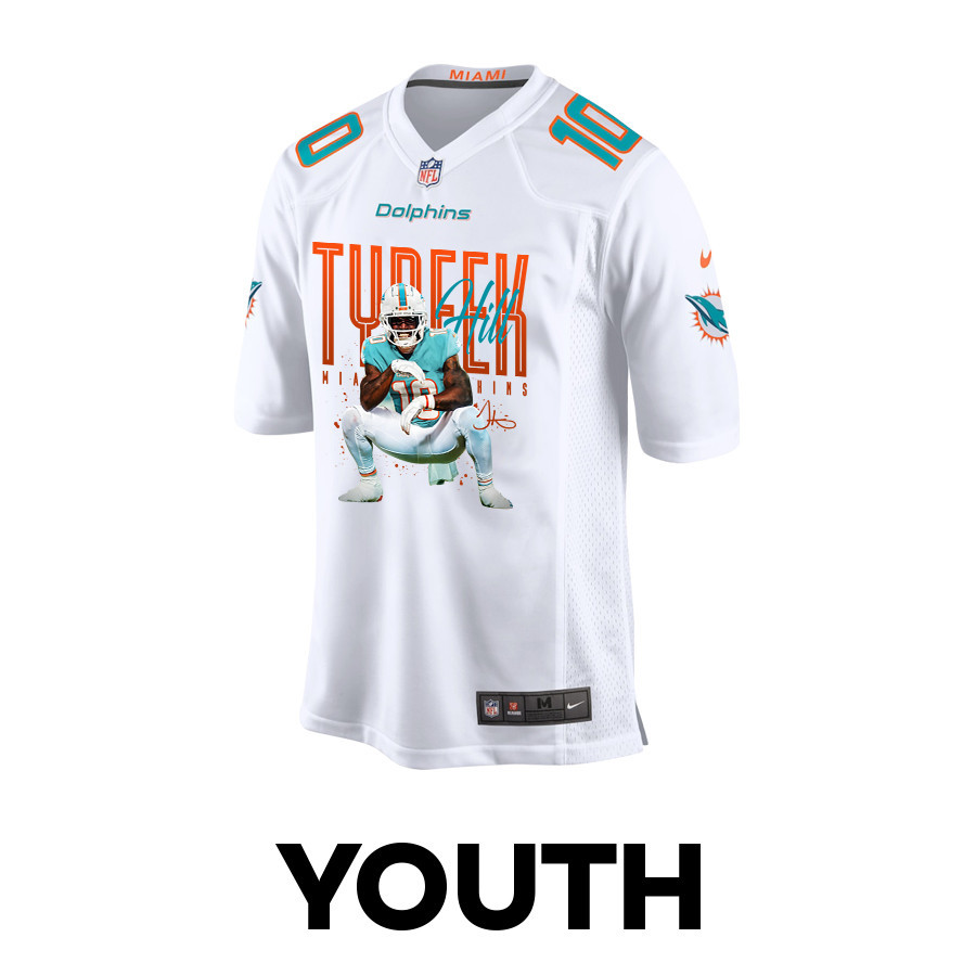 Tyreek Hill 10 Miami Dolphins Cheetah Celebration Game YOUTH Jersey - White