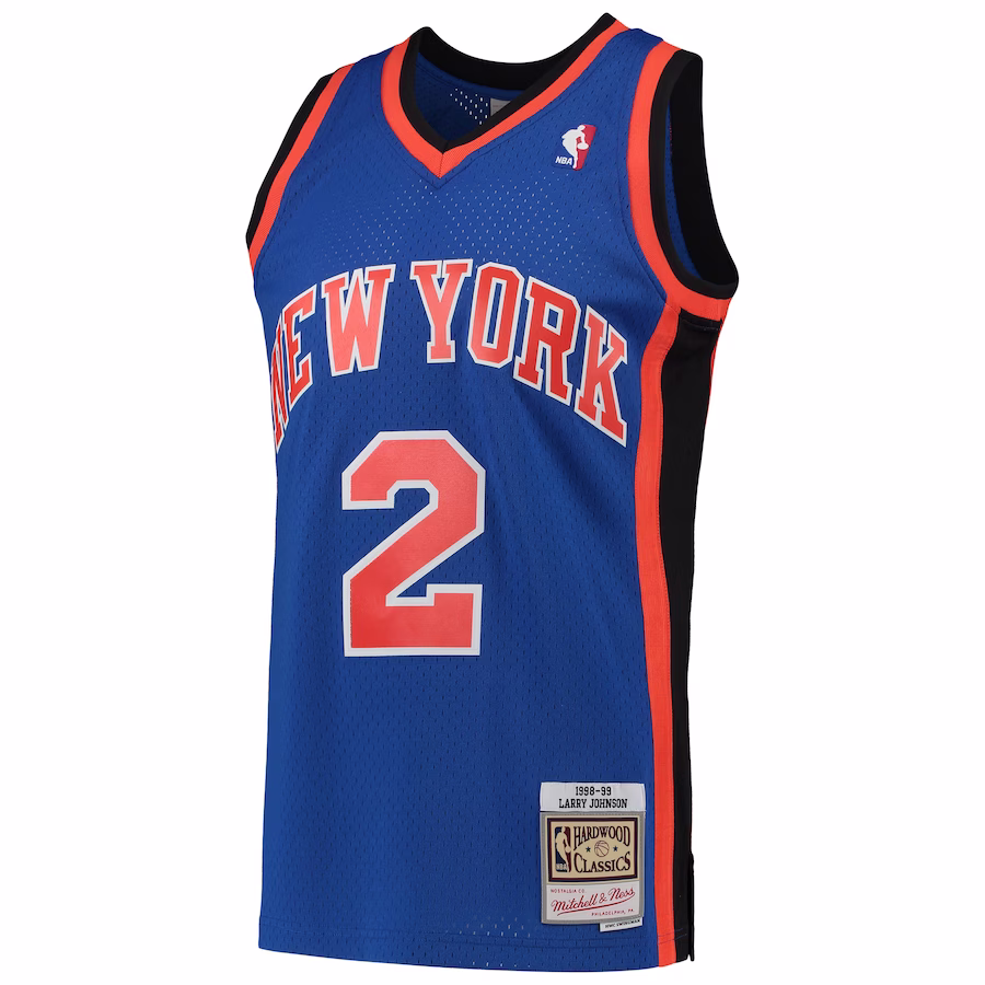 Men's New York Knicks Larry Johnson Mitchell & Ness Blue Hardwood Classics Swingman Jersey