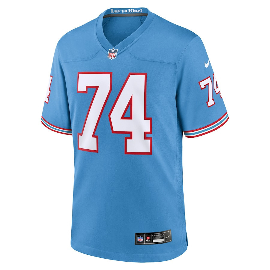 Bruce 74 Matthews Tennessee Titans Men Oilers Throwback Retired Game Jersey - Light Blue