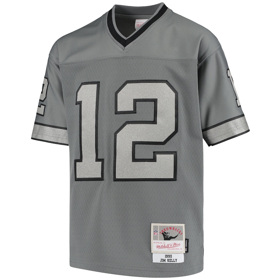 Youth Buffalo Bills Jim Kelly Charcoal 1990 Retired Player Metal Replica Jersey