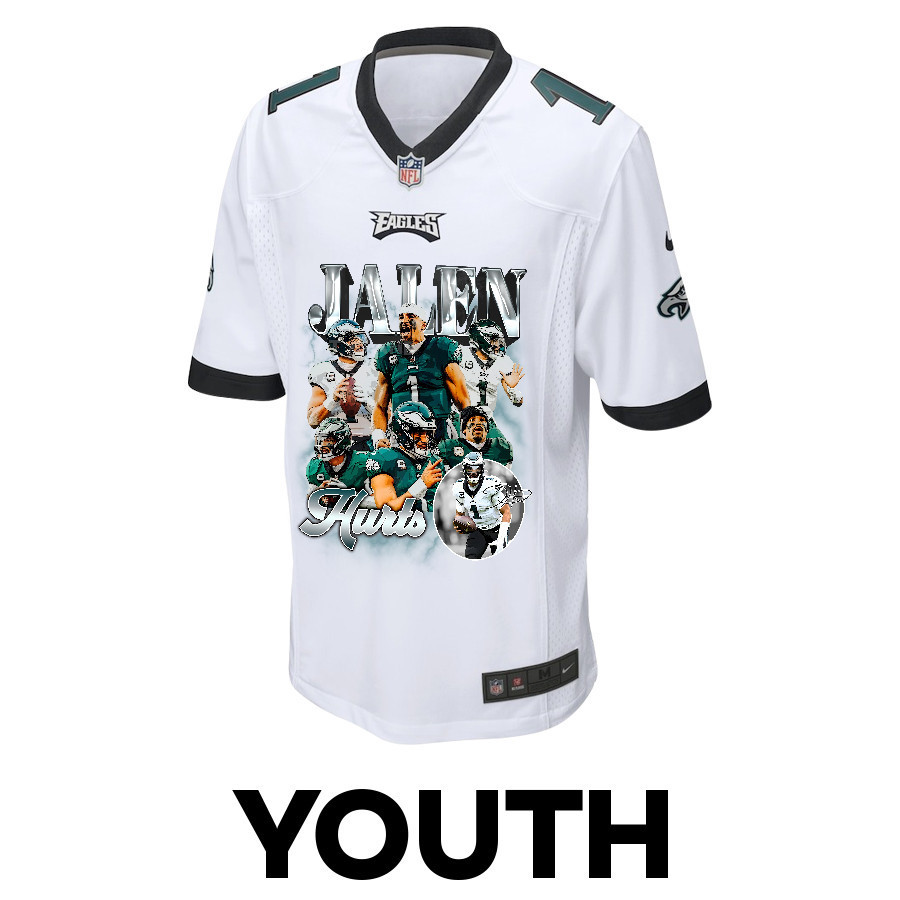 Jalen Hurts 1 Philadelphia Eagles Go Directly To Jalen Game YOUTH Jersey - White