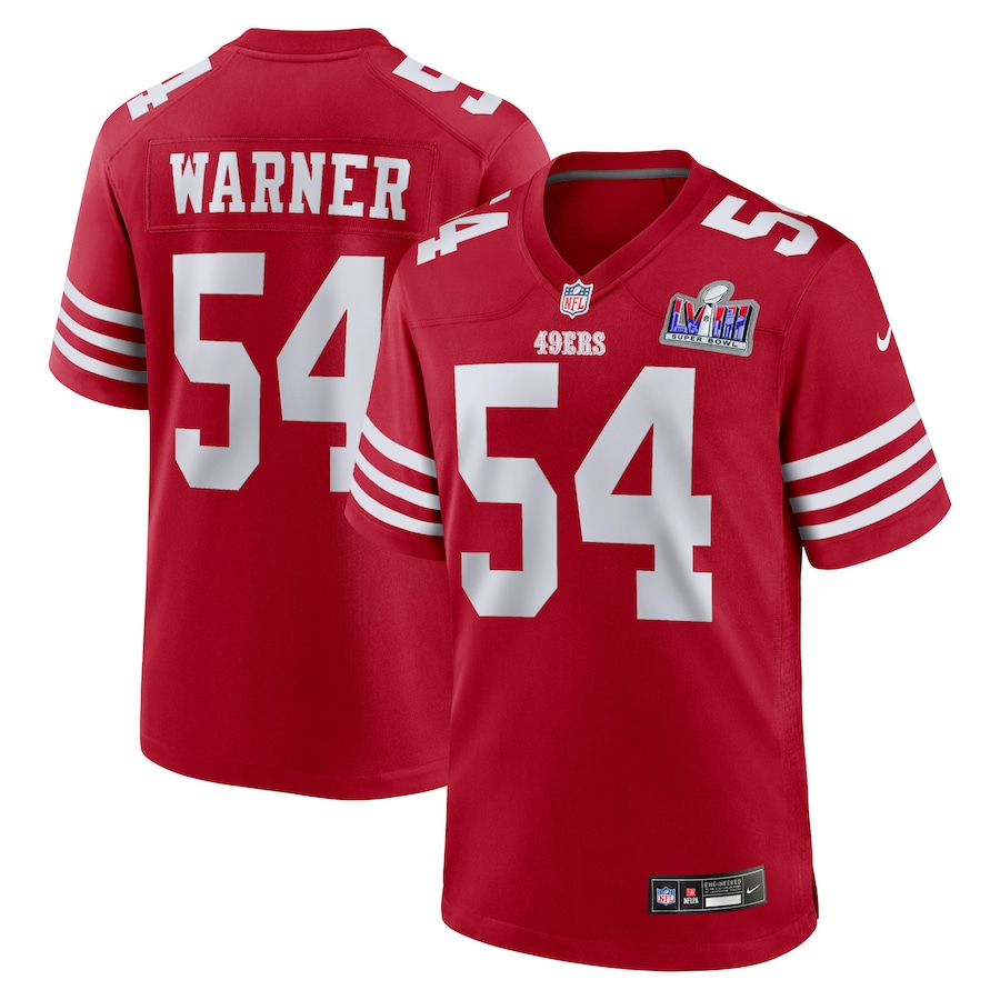 Mens San Francisco 49ers Fred Warner Scarlet Super Bowl LVIII Game Jersey