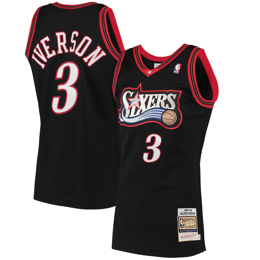 Men's Philadelphia 76ers Allen Iverson Mitchell & Ness Black 1997 Hardwood Classics Authentic Jersey